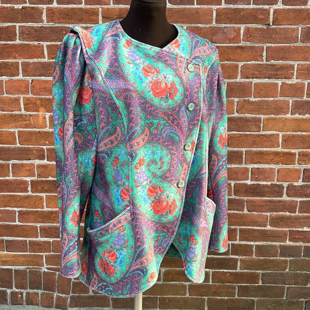 Vintage Ungaro Parallele Paisley Floral Dinner Jacket + Frilly Top 3-Piece Set - Picture 1 of 13